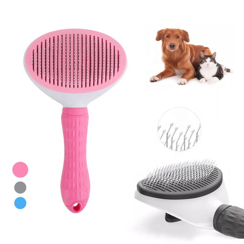 Hot-sale Self Cleaning Slicker Comb Pet Hair Stainless Steel Pin Grooming Brush Massage Deshedding tool for All Breeds Dogs Cats