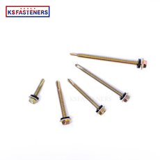Gold Color Fine Thread Self Drilling Point Tapping Hex Head Screw With Black Pvc Gasket